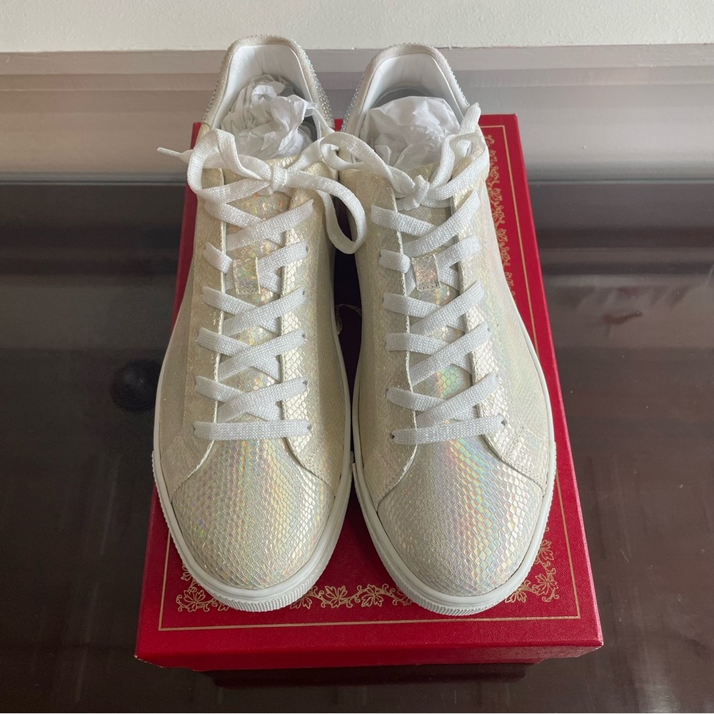 Rene Caovilla Xtra Jeweled Sneaker Croc with Iridescent Peal | Size 9/40 - Picture 2 of 5